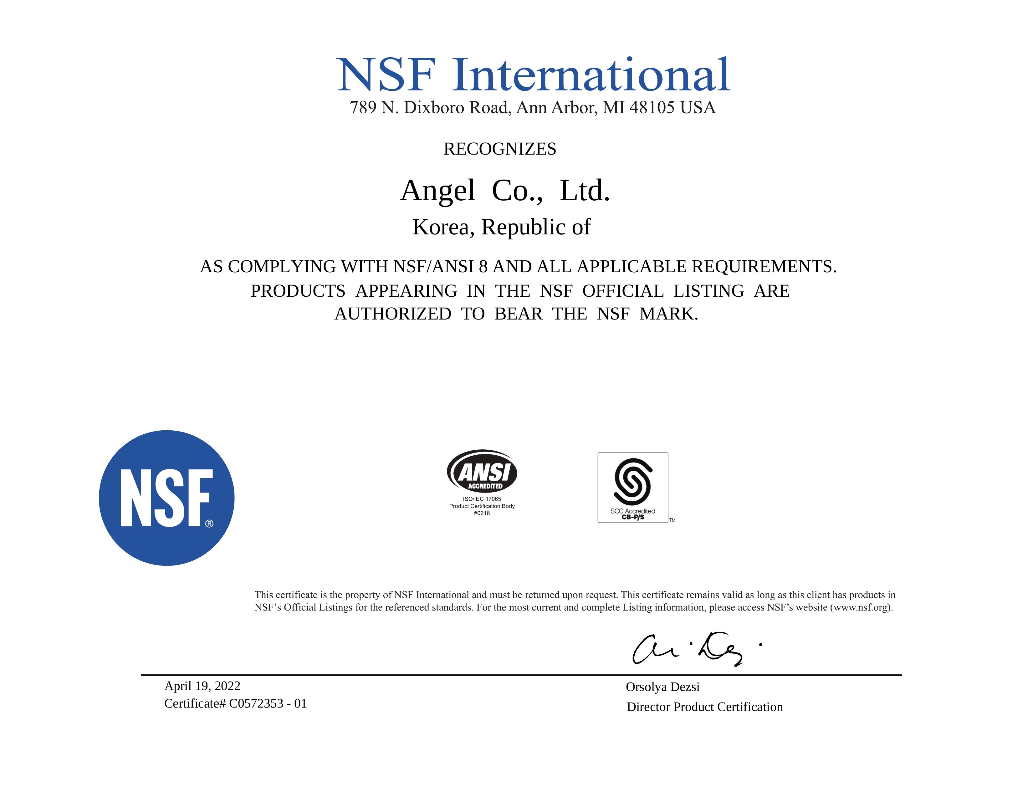 NSF-Zertifikat Angel-Saftpressen